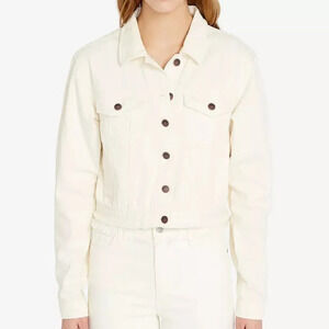 NWT BUFFALO David  Bitton Cream Cotton Nicci Distressed Ripped Denim Jacket XS